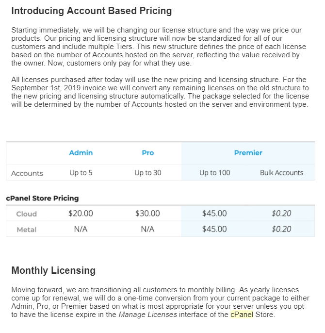 Changes in Cpanel Licensing could be shocking 1