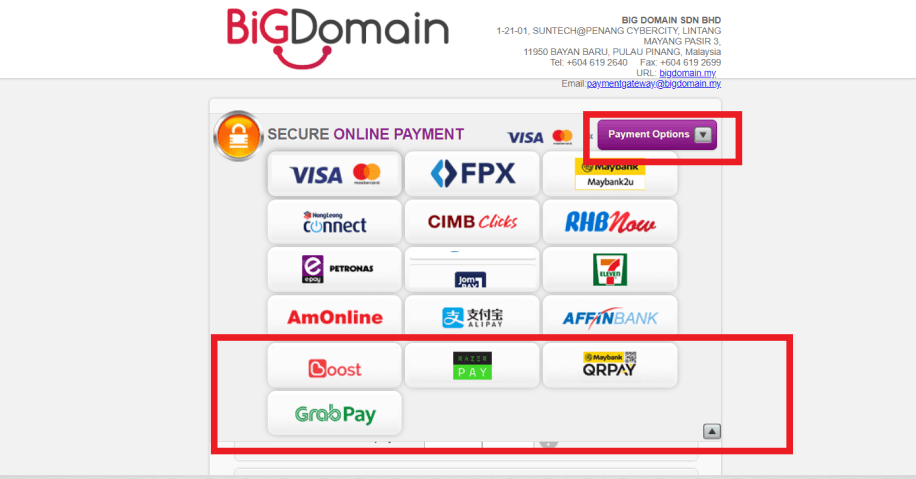 Added GrabPay, QRPay & Razer Payment Options to BigDomain 4