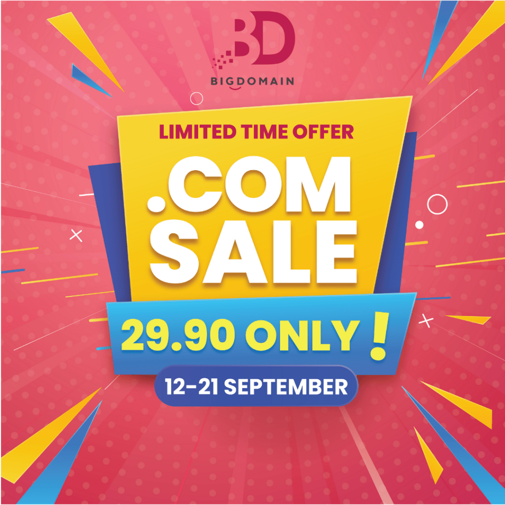 Big Domain is offering .COM PROMO for only RM29.90 a year now!!! 1