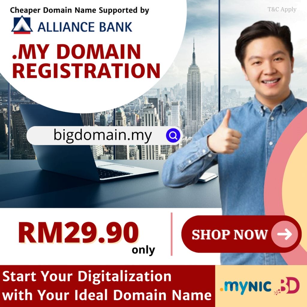 Big Domain is offering RM29.90 .MY Domain Name Registration and Up to 50% Off for Renewal now!!! 26
