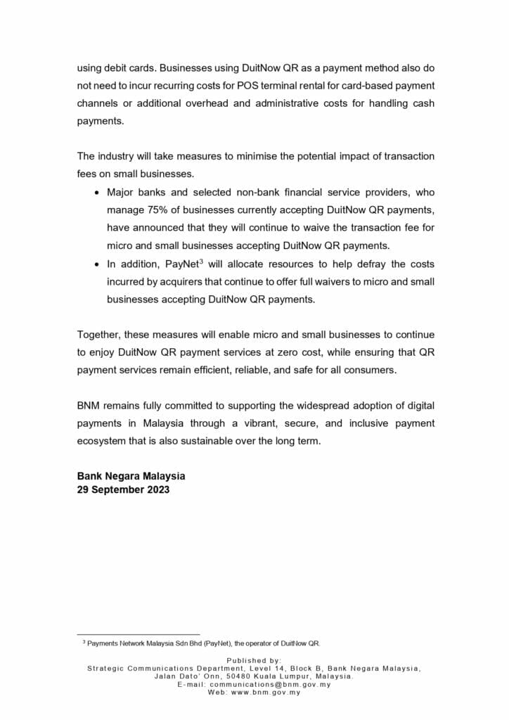 The Implications of DuitNow QR Transaction Fee Rates on SMEs: A Shift Starting 1 Nov 2023 (updated) 2