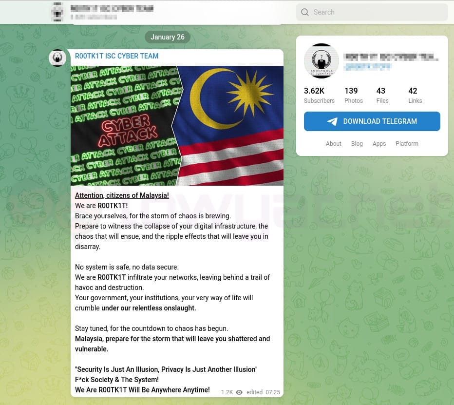 R00TK1T Group Warns of Cyber Threat to Malaysia 1