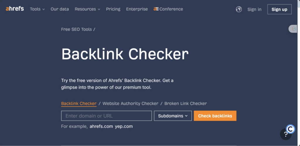 SEO Free Tools: Ahrefs Backlink Checker
