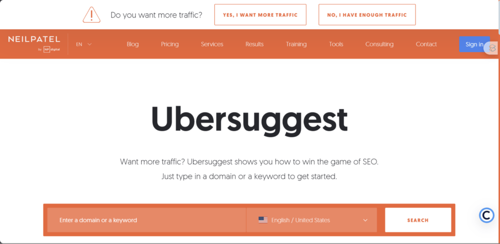 SEO Free Tools: Ubersuggest
