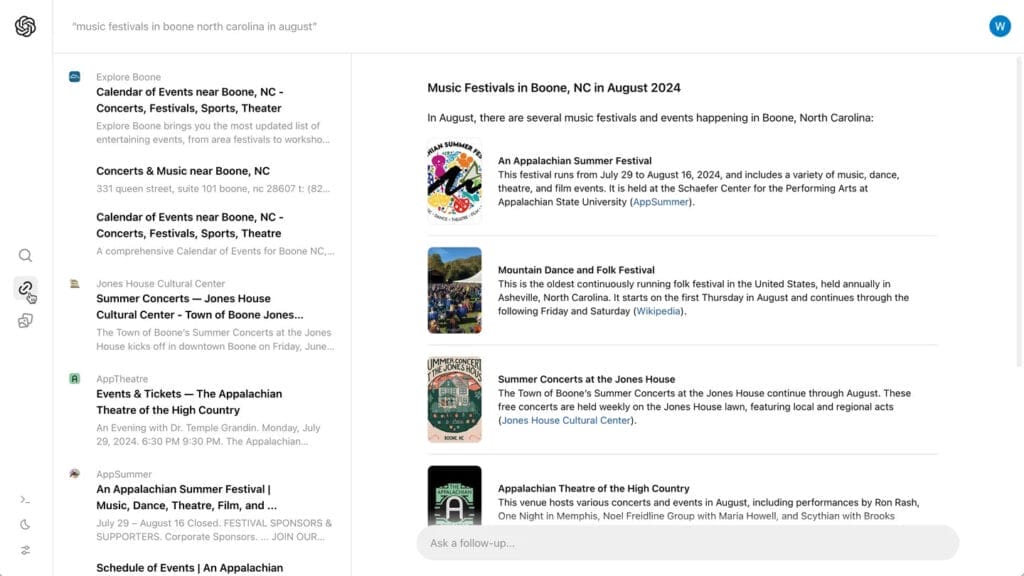 Example of search query in SearchGPT (Image Source)