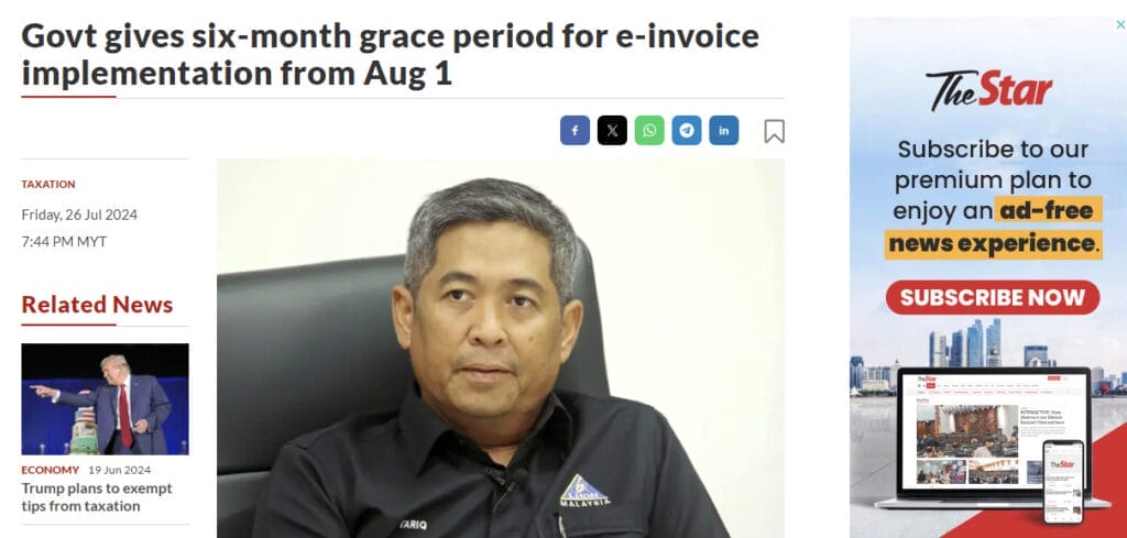 Six-Month Grace Period for e-invoicing Malaysia
